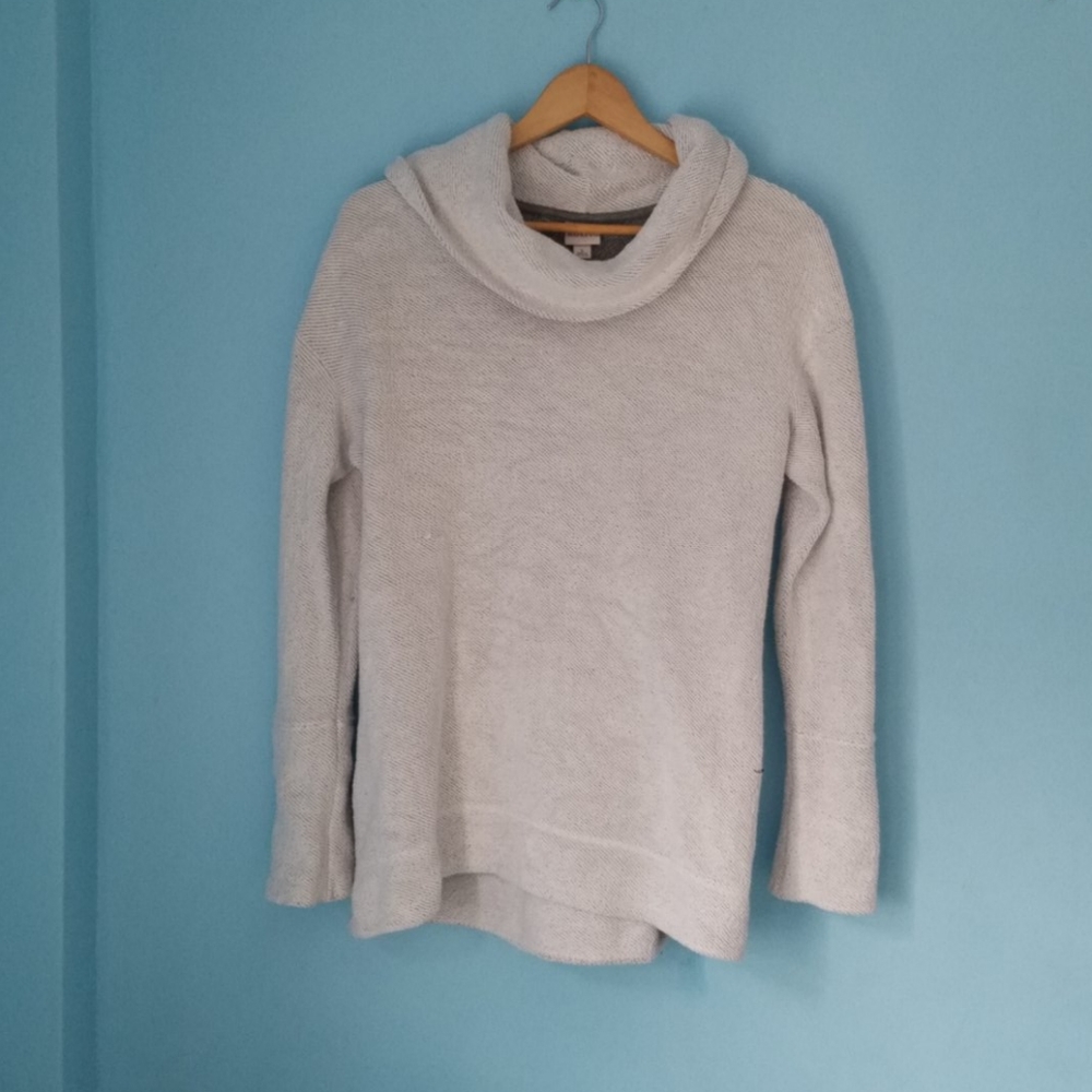 Off-white, thick warm cowl neck sweater.